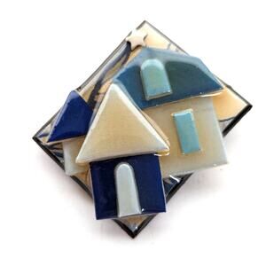 Vintage House Pins By Lucinda Starry Night Shades of Blue House Pin Brooch